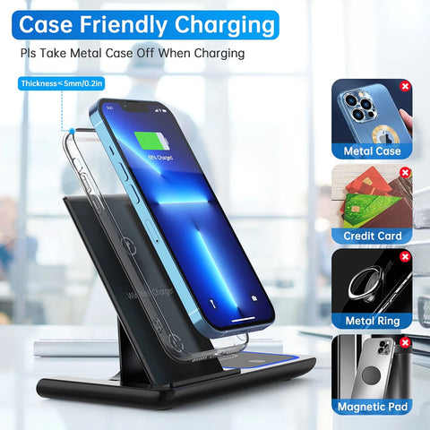 Wireless Charger, 18W Fast Iphone Charging Station for Iphone 15/14/13/12 /11/Pro Max/Plus /XR,3 in 1 Wireless Charging Stand for Iwatch Series SE 9/8/7/6/5/4/3, Airpods Pro/3/2 (With QC3.0 Adapter)