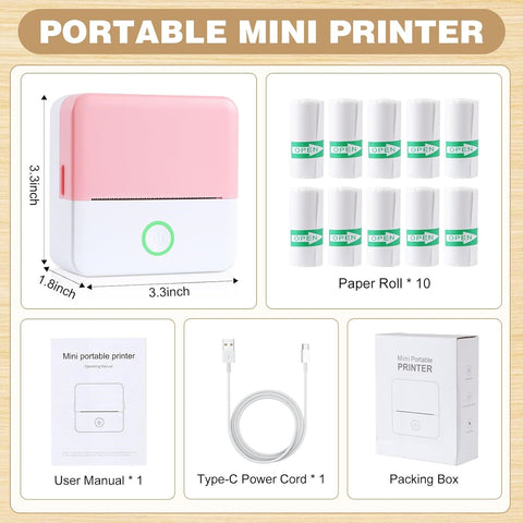 Thermal Mini Printer, Portable Inkless Sticker Maker, Bluetooth Printer for Phone, Wireless Label Printer with Tape, Free Cut Small Pocket Printer for Notes&Children DIY, Compatible with Ios&Android