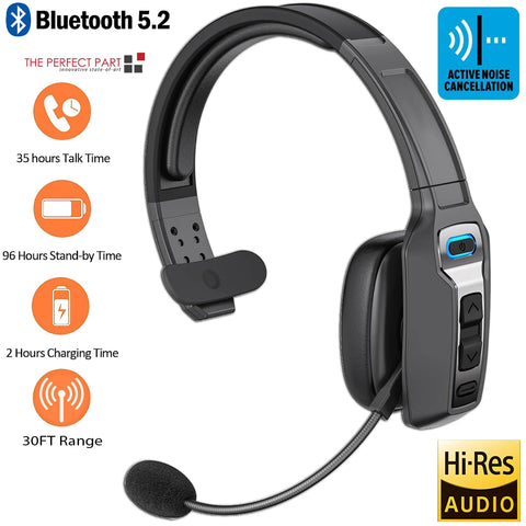 Trucker Bluetooth 5.2 Wireless Headset with Noise Cancelling Mic for Phones PC